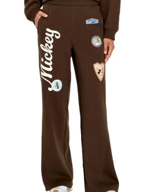 Grayson Threads Disney Mickey womens Brown wide leg fleece sweatpants pants NEW
